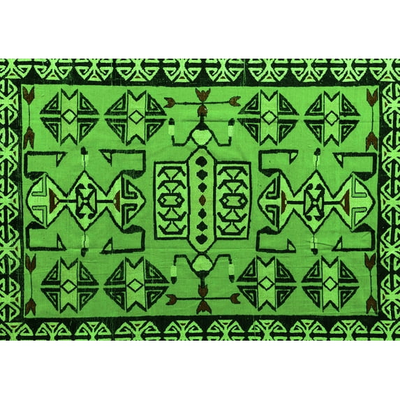 Ahgly Company Indoor Rectangle Southwestern Green Country Area Rugs, 2' x 4'
