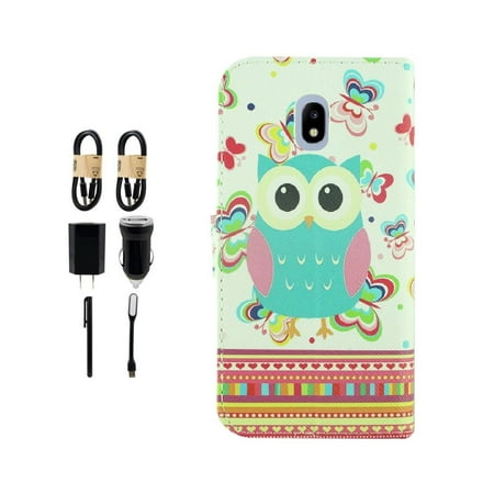 Samsung Galaxy 4 Mini Case Owl ~Value Pack~ For Samsung Galaxy J7 (2018)/ J7 Refine/ J7 Star/ J7V 2nd Gen. /J737 Fold Wallet Kickstand Phone Case Owl Butterfly ()