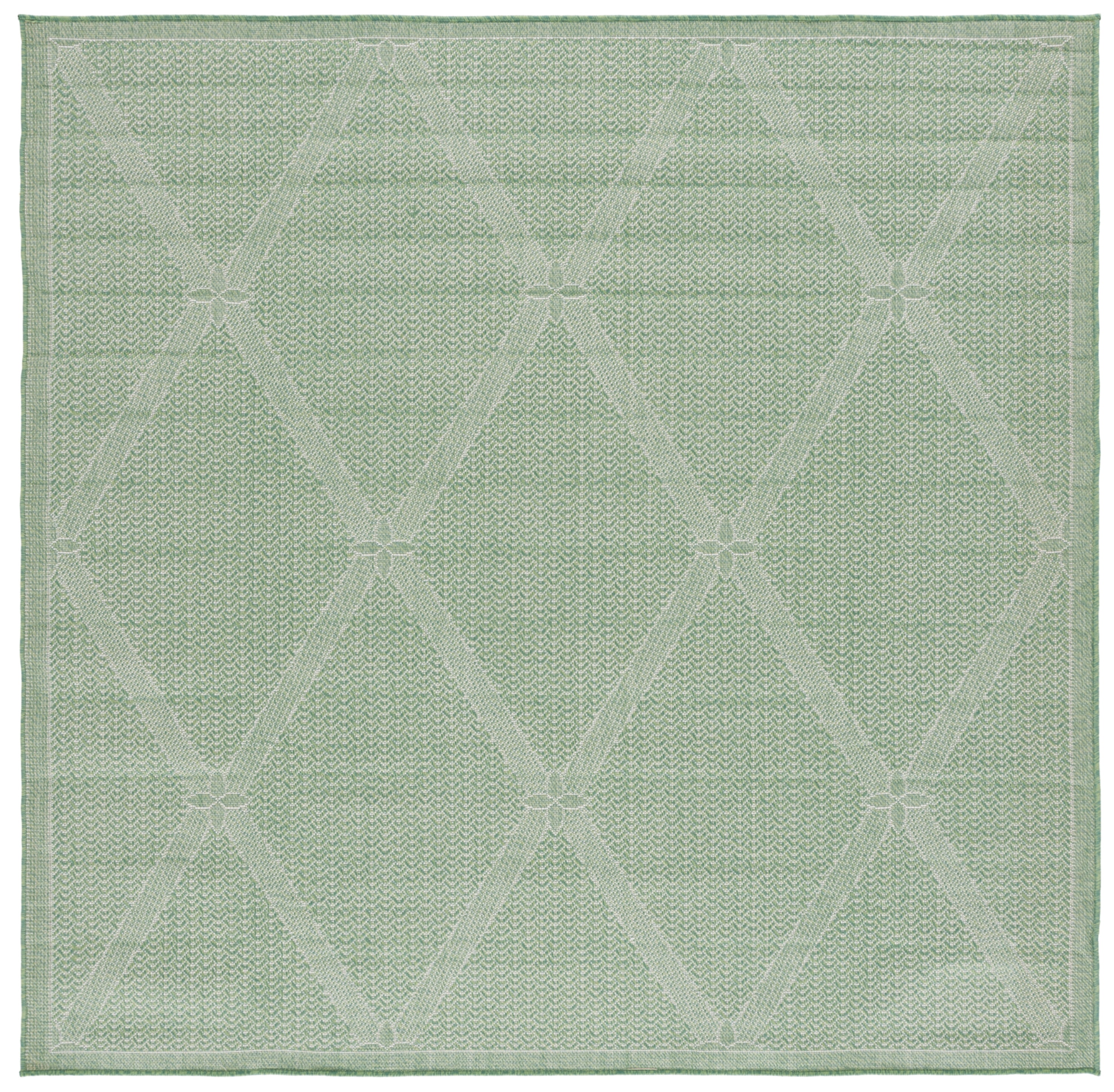 SAFAVIEH Machine Washable Rug Indoor/Outdoor Bermuda Collection - Bermuda Travis Diamond Indoor/Outdoor Area Rug, Green/Ivory, 6'7" x 6'7" Square