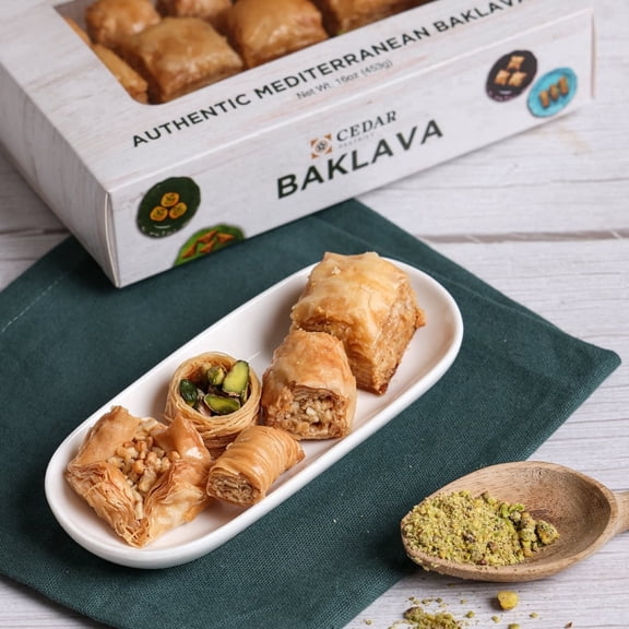 Cedar Pastries Mediterranean Baklava Dessert – 32 oz Assorted Pistachio, Cashew & Walnut Baklava Pastry Gift Box