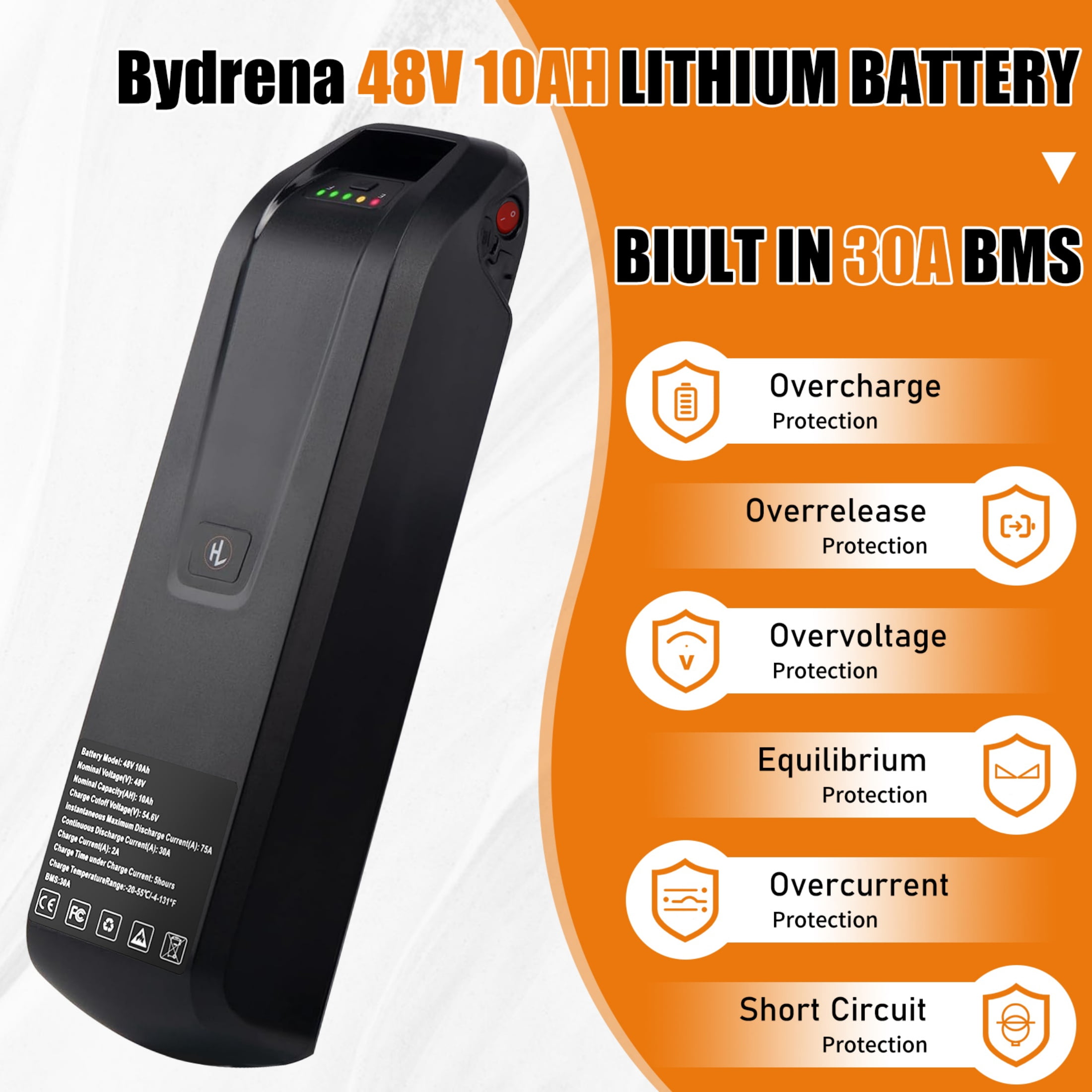 5 Pins 48v 10.4ah Ebike Battery with Charger 48v Lithium ion Battery for 1000W Electric Bicycle