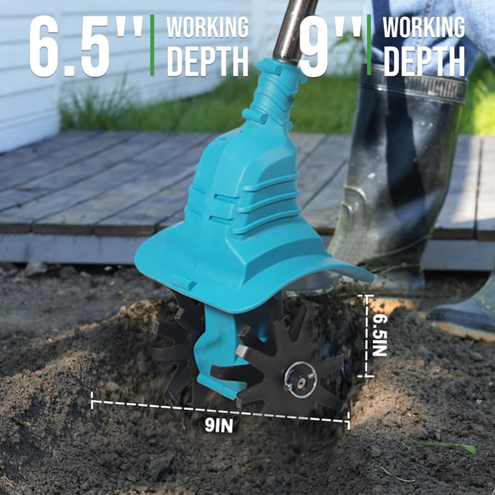 Paddsun Cordless Tiller Cultivator, 21V Electric Garden Tiller 9In Tilling Width and 6.5In Depth Garden Rototiller for Lawn Gardening Soil Cultivation