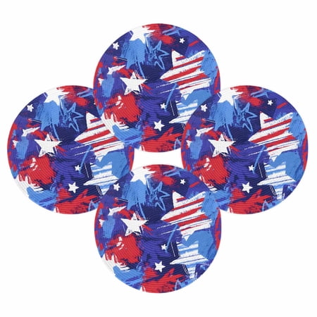 4th of July Round Placemats Set of 4 Red White and Blue Place Mats Independence Day Woven Placemat Patriotic Star Graffiti Circle Braided Table Mat for Kitchen Dining Table Party Home Decor 15 Inch