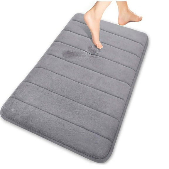 Projectretro Memory Foam Gray Coral Velvet Fabric Bath Rug, 17" x 24", Non-Slip Backing