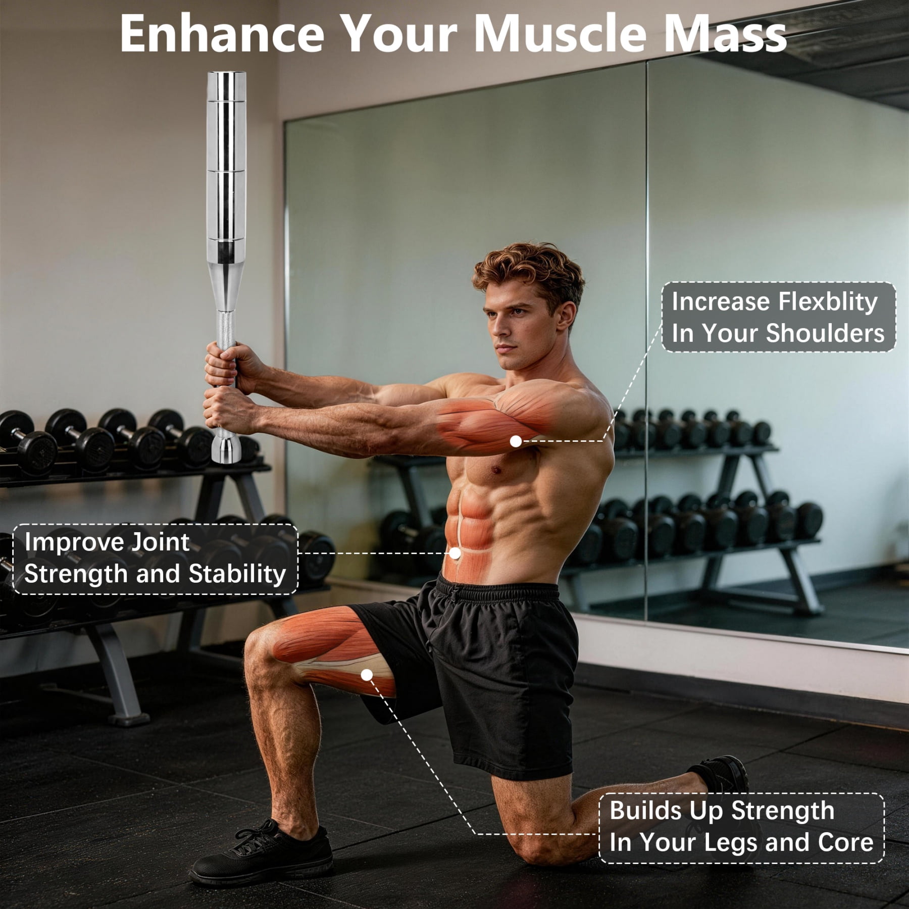 IAJXWI 22lb Adjustable Macebell Clubbell, Steel Weighted Club for Muscle Building Shoulder, Grips & Forearms Workout