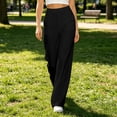 thumbnail image 5 of Oiangi Womens Wide Leg Pants Elastic Waist Solid Color Palazzo Pant Fall Daily Wear Trousers with Pockets Black L, 5 of 6