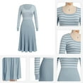 thumbnail image 3 of IDOPIP Womens Long Sleeve Striped Midi Dresses 2024 Square Neck Ribbed Knit Pleated A Line Sweater Dress, 3 of 9