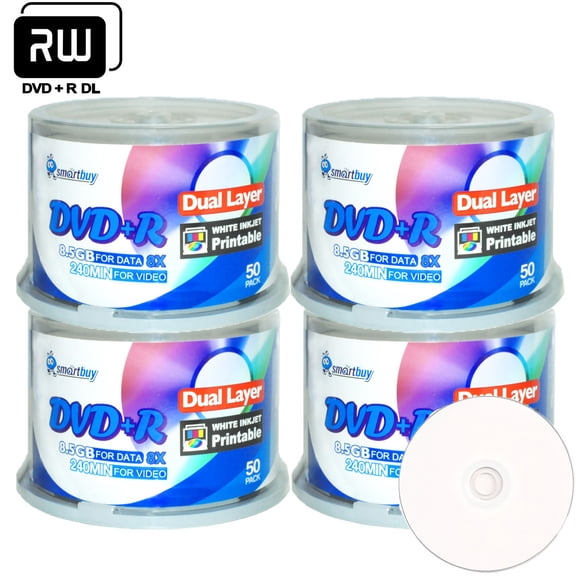 200 Pack Smartbuy DVD R DL Dual Layer 8X 8.5GB DVD Plus R Double Layer White Inkjet Hub Printable Blank Media Data Movie Game Recordable Disc
