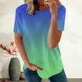 thumbnail image 2 of HAPIMO Women's Fashion Shirts Short Sleeve Tees Round Neck T-shirt Comfy Casual Blouses Gradient Color Print Tops Regular Fit Clothes for Girls Blue L s, 2 of 5