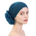 thumbnail image 4 of VJGBEGW Lace Trim Pre-Tied Turban Headscarf Hat for Women Floral Lace Ruffle Side Chemo Head Wrap Soft Stretch Breathable Hair Cover Head Scarf Cap Sky Blue One Size, 4 of 4