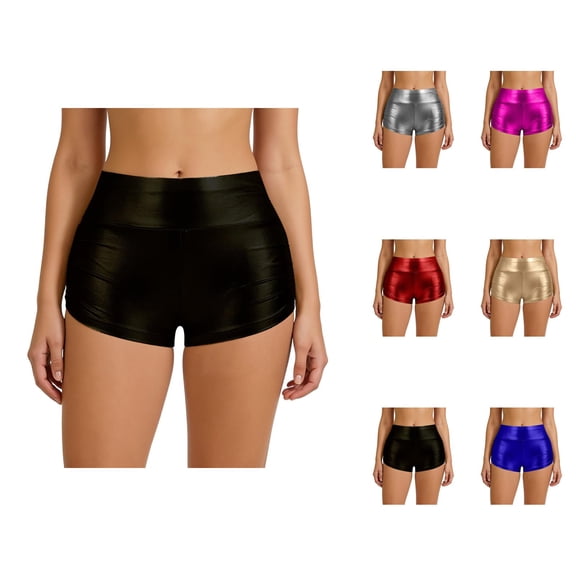 Shiny Metallic Shorts for Women Summer Casual High Waisted Pu Leather Sparkly Hot Shorts Party Clubwear