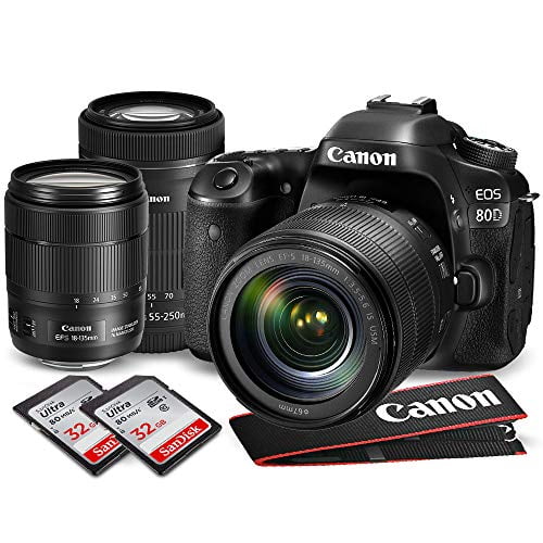 Canon EOS 80D DSLR Camera with EF-S 18-135mm f/3.5-5.6 is USM Lens and  Canon EF-S 55-250mm f/4-5.6 is STM Lens Along with 2x 32GB SDHC