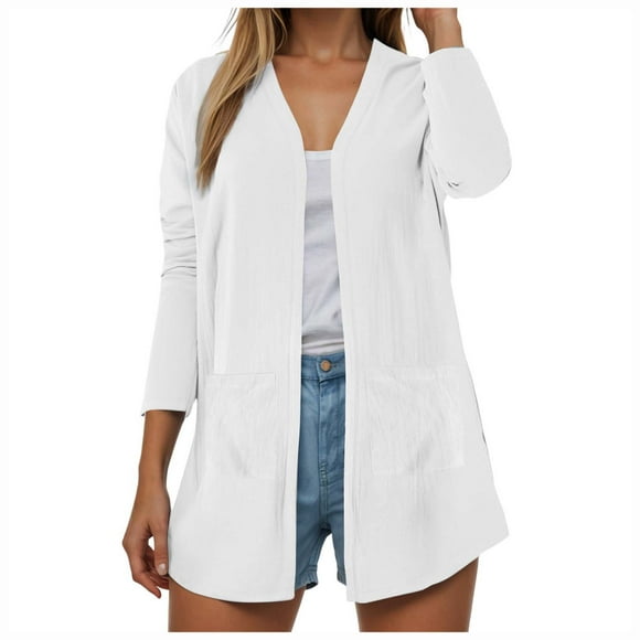 Gubotare Womens Cardigans Summer Lightweight Long Sleeve with Pockets 2025 Plus Size Casual Comfy Thin Open Front Cardigan (White,L)