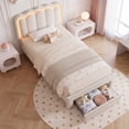 thumbnail image 2 of Hijob Twin Size LED Bed Frame for Girls/Kids with Storage Drawers, Velvet Upholstered Platform Bed with Adjustable Headboard, No Box Spring Needed, Beige, 2 of 8