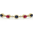 thumbnail image 3 of Gem Stone King 18K Yellow Gold Plated Silver Blue Sapphire and Red Ruby and Lab Grown Diamond Bracelet for Women | 5.40 Cttw | Gemstone September Birthstone | Oval 7X5MM | Fully Adjustable 9 inch, 3 of 6
