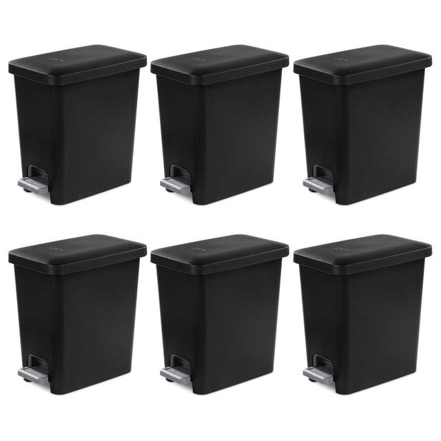 Sterilite 2.7 Gal Rectangular Step On Trash Bin Wastebasket, Black (6 Pack)