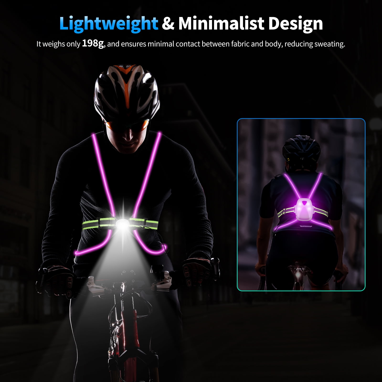 MoKo LED Reflective Running Vest High Visibility Warning Lights for Runners Adjustable Belt Safety Gear for Men Women Night Running, Walking, Cycling, Biking