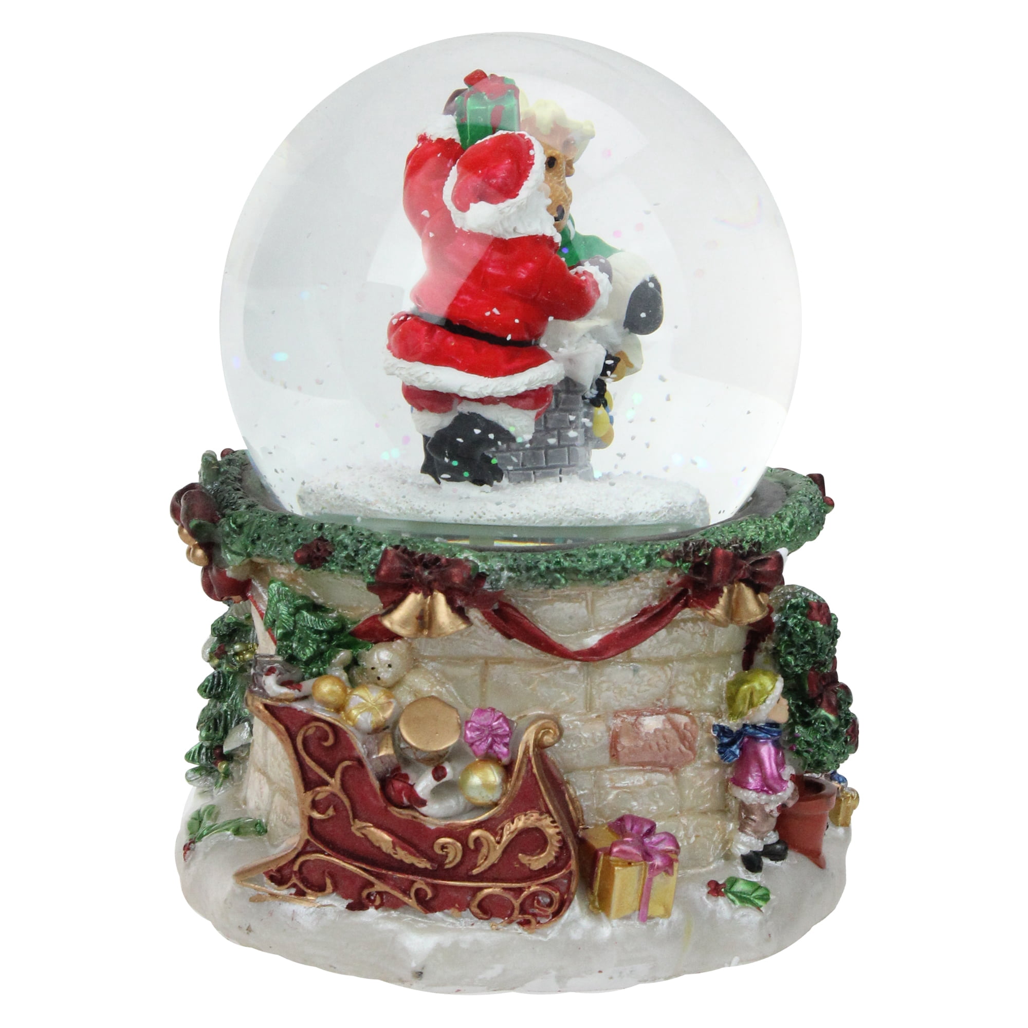6" Santa And Reindeer Christmas Musical Led Lighted Snow Globe