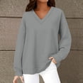 thumbnail image 2 of Women's Hoodless Sweatshirt Oversized Sweatshirt For Women V Neck Fleece Long Sleeve Pullover Casual Cute Sweatshirt 2025 Fall Clothes, Women's Hoodless Sweatshirt L, 2 of 9