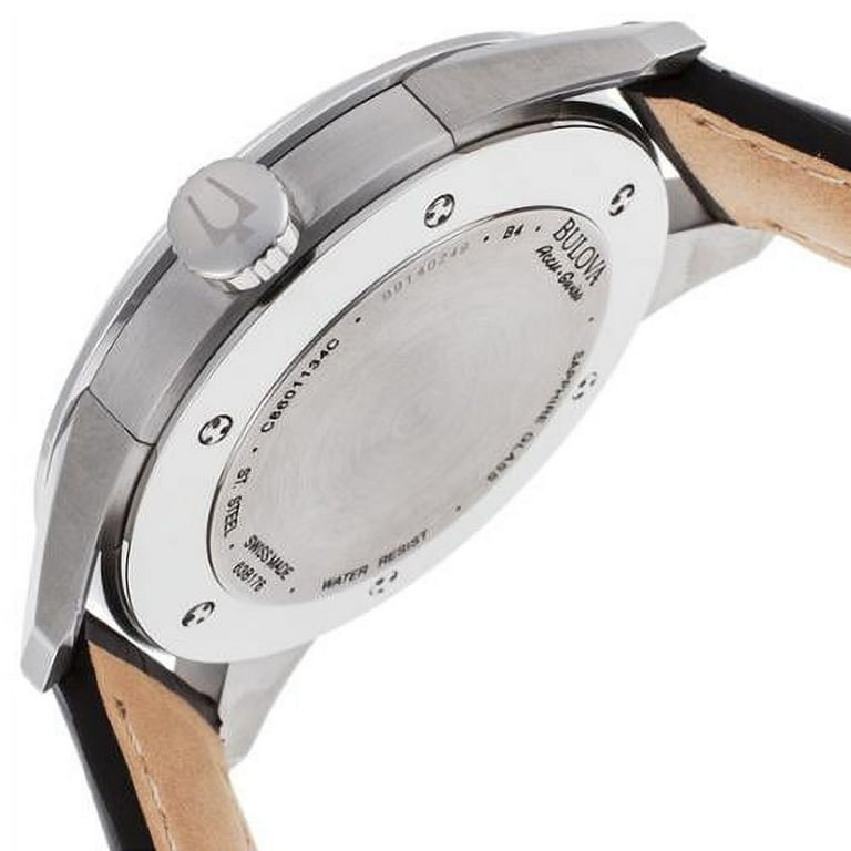 Bulova Men s Murren Mechanical Hand Wind Stainless Steel and Black Leather Automatic Watch Model 63B176