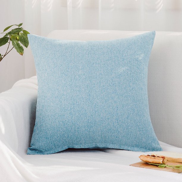 Nvzi Cojín decorativo, 40x40cm Azul claro Cojín liso, 1 unidad Cojín decorativo para sofá con funda de lino y algodón y relleno de algodón PP, cojín suave y cómodo para sofá, cama, sala de estar