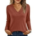 thumbnail image 2 of HAiming Shirt for Women V Neck Long Sleeve Solid Color Pullover Tops Casual Comfortable Soft Basic Tee, 2 of 6
