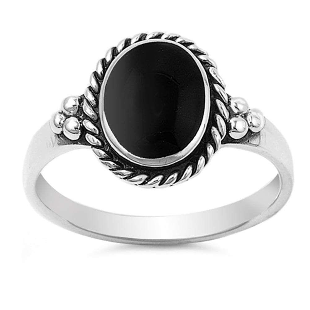 Long Black Onyx Filigree Cutout Ring New .925 Sterling Silver Band Sizes 5-12 