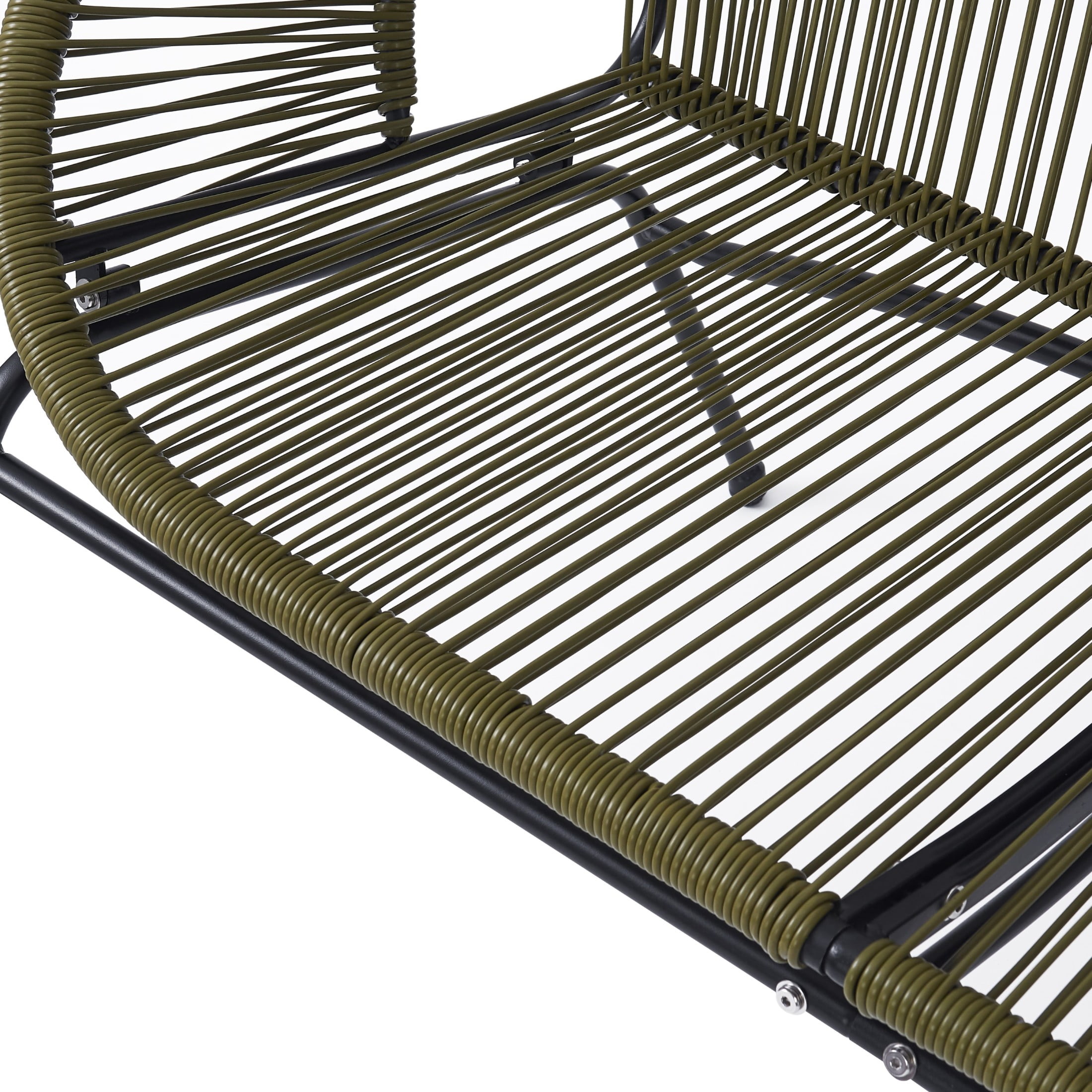Aspen Modern Outdoor Patio Basket Loveseat, Hammock Weave Design, Metal Frame, Green