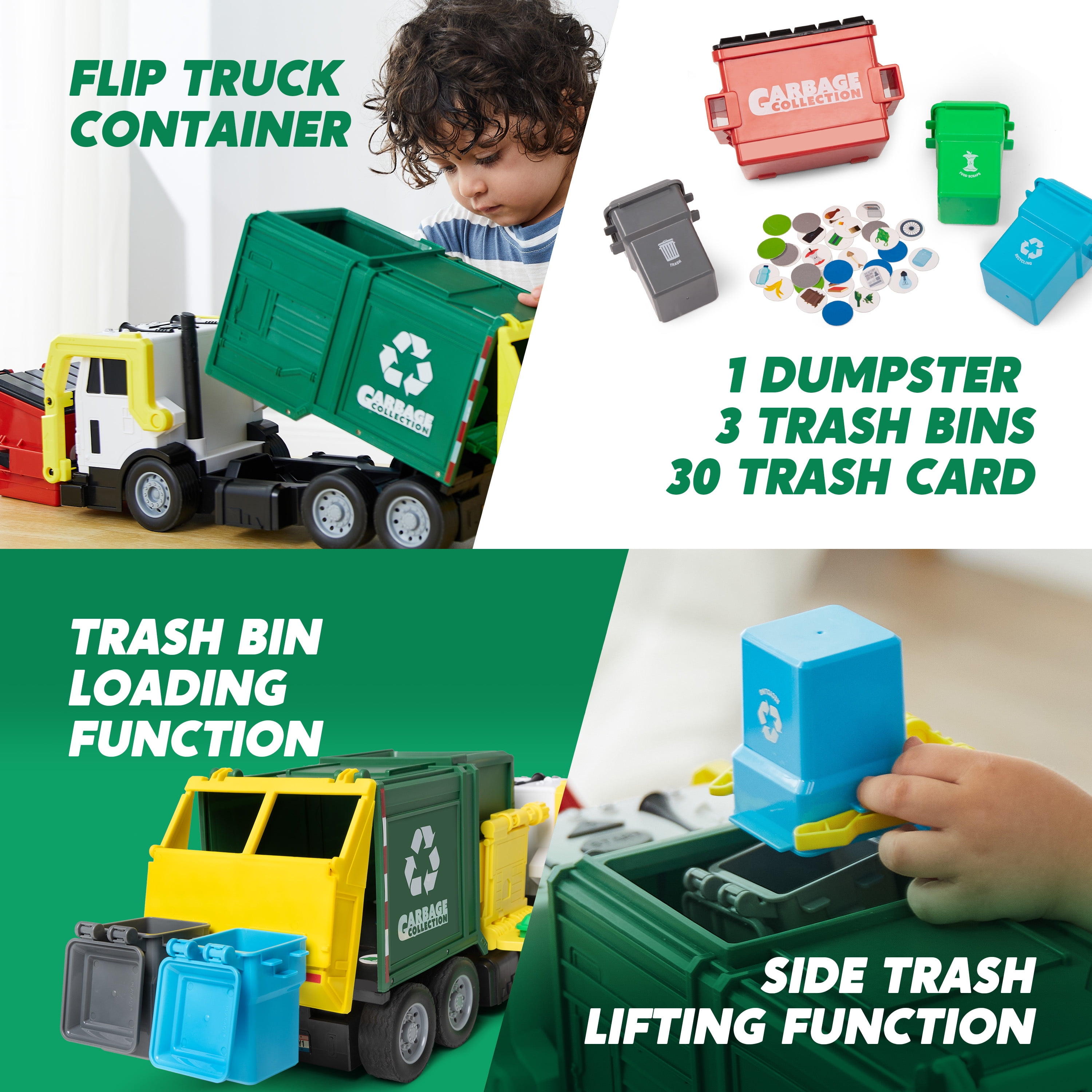 Joyfy 16" Lights and Sounds Large Garbage Truck Toys for Boys, Realistic Trash Truck Toy with Trash Can Lifter and Dumping Function, Toy Truck Christmas Girthday Gift for Boy Age 2 3 4 5 Years Old
