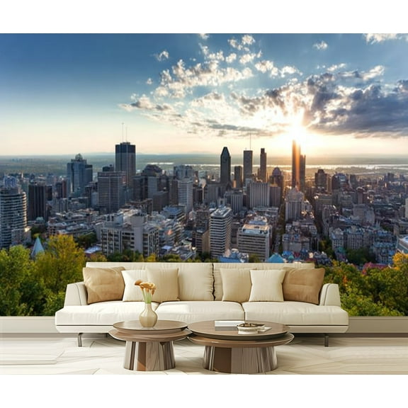 Peel and Stick Wallpaper Waterproof montreal skyline from mont royal canada town royalty Wall Mural Decor Self Adhesive and Removable 69in x 98in