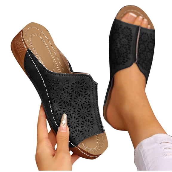 THDHVS Womens Sandals Comfortable,Womens Sandals,Women's Fashion Casual Summer One-Line Hollow Fish Mouth Wedge Heel Casual Outdoor Sandals Beige 8.5
