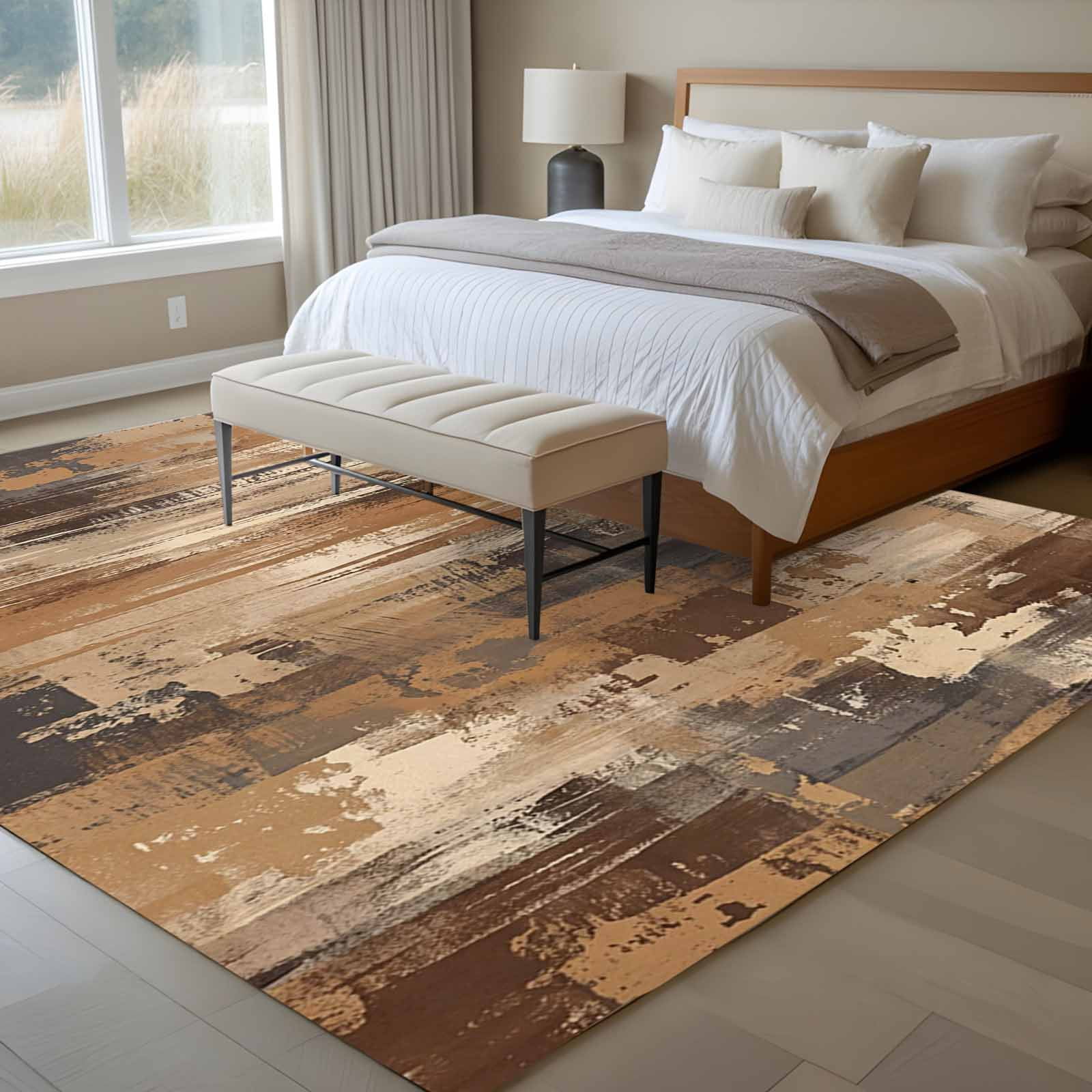 Large Area Rugs for Living Room Bedroom, Brown Abstract 8'x10' Rug Washable Carpet Runner Indoor Outdoor, Vintage Geometric Gradient Oil Painting Modern Non Slip Floor Mats Rug for Kitchen, Patio