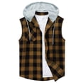 thumbnail image 3 of Mens Plaid Button-up Hoodies Loose Fit Short Sleeve Cotton Casual Tops Lightweight Flannel Shirt with Pockets, 3 of 4