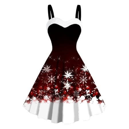 Women Christmas Dress - Holiday Dresses Womens Vintage Christmas Dress Snowflake Printed Dresses Sleeveless Tunic Dress