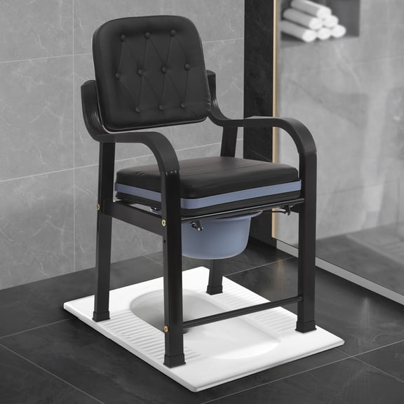 551lbs Heavy Duty Bedside Commode, Black Commode Chair with Barrel, Toilet Chair for Seniors Adults Elderly