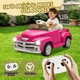 thumbnail image 2 of 12V Ride on Toys, Licensed Chevrolet 3100 Powered Ride on Cars with Remote Control, Bluetooth, Music, USB Ports, LED Lights, 4 Wheels Suspension, Electric Car for Kids Boys Girls Ages 3-6, Pink, 2 of 9