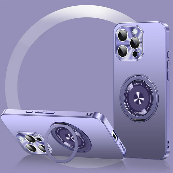 Magnetic Comaptible for iPhone 14 Pro Max Case with Stand, 360° Rotatable Ring Holder Kickstand Support Magnetic Car Mount Shockproof Protective Bumper Phone Case for Apple iPhone 14 Pro Max, Purple