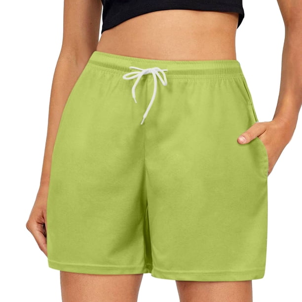 Pantalones cortos casuales con cintura elástica para mujer - Pantalones con bolsillos y cordón, poliéster y spandex, tallas XS-XXXL