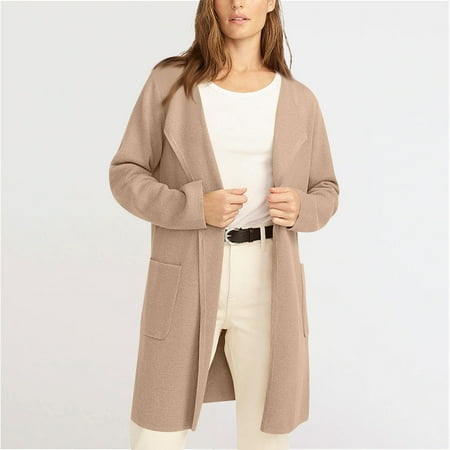 SnnmBlm Women's Long Knit Wool Cardigan Sweaters Oversized Fall Dressy Coatigan Jackets 2024 Winter Coats Khaki S