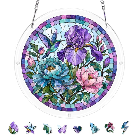 chaungfeng Acrylic Puzzle Suncatcher, Hummingbird Iris Sun Catchers Puzzle for Window Hanging, DIY Craft Puzzles for Adults, Gift for Women, Men, Wife, Mom, Home & Garden Decor, 7.4 in