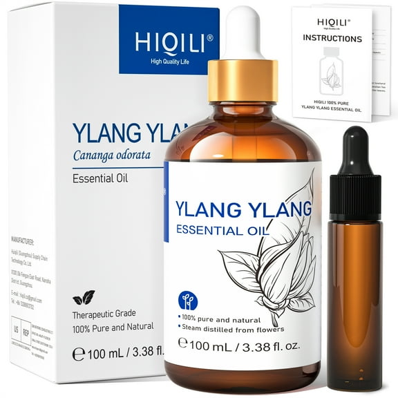 HIQILI Ylang Ylang Essential Oil, Long-Lasting Scent, for Diffuser, Perfume, Aromatherapy, DIY-100mL