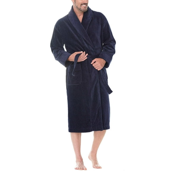 Majestic Men’s 100% Cotton Terry Velour Robe, Blue, Small/Medium
