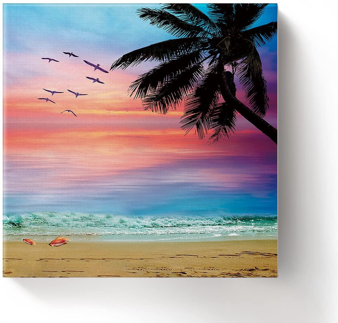 Oil Paintings on Canvas Tropical Beach Sunset Palm Tree Abstract Wall