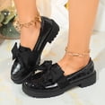 thumbnail image 6 of Womens Platform Loafers with Satin Bow, Crocodile Embossed Patent PU Slip On Shoes with Chunky Sole, Black Casual Shoes,Size 6.5, 6 of 8