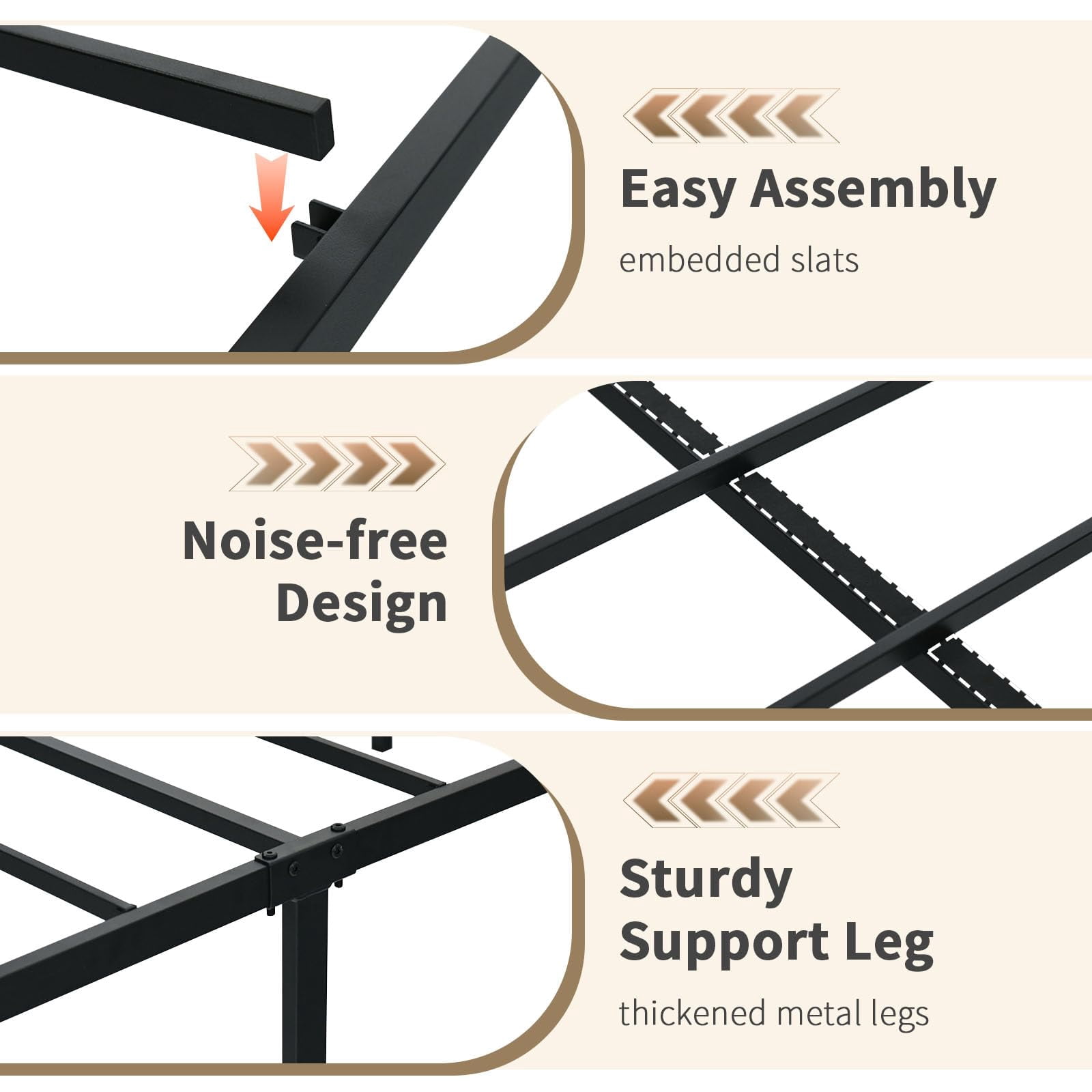 4 EVER WINNER Queen Bed Frame, Queen Size Bed Frame with Natural Rattan Headboard and Footboard, Rattan Bed Frame for Bedroom, No Box Spring Needed, Black