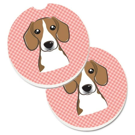 

Checkerboard Pink Beagle Set of 2 Cup Holder Car Coaster