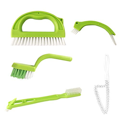 5 PCS Grout Cleaner Brush with Handle - Green Tile Joint Scrub Brushes for Deep Cleaning - Cleaning Tool with Stiff bristles,Suitable for Deep Cleaning Gap