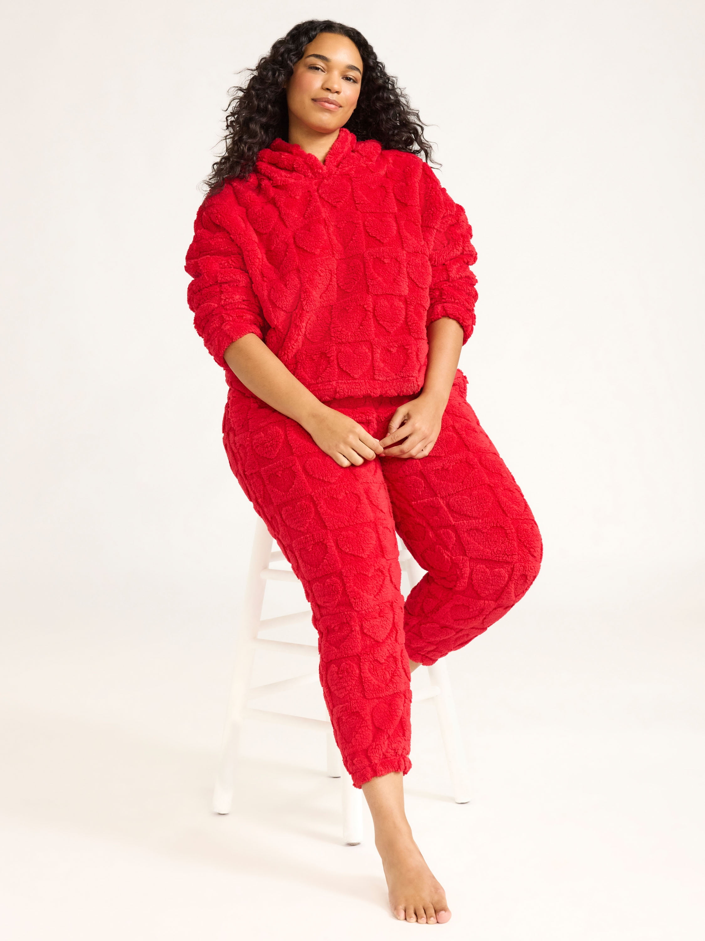 Joyspun Women's Embossed Plush Hoodie and Joggers Pajama Set