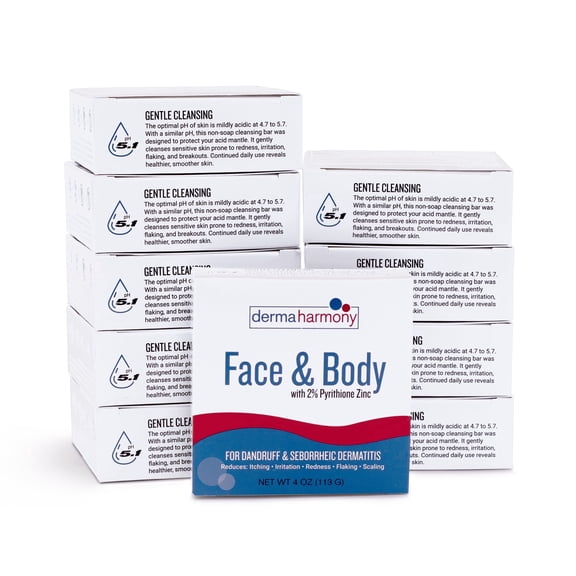 DermaHarmony 2% Pyrithione Zinc Face & Body Bar (non-soap) - Unscented - 10 Bars