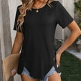thumbnail image 5 of BLVB Womens Tops Dressy Casual Short Sleeve Crewneck Textured Tunic Tops Side Button Asymmetrical Blouses Shirts, 5 of 6